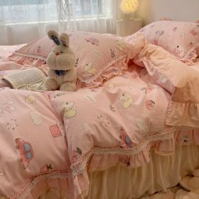 Small Lace Style Cherry Cotton Four Piece Set (Option: Childhood dreams-Flat Sheet-1.5M)