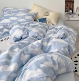 Minimalist Internet Celebrity Dormitory Bedding, Bedding Set, Bedsheet Three Piece Set (Option: Clouds Stain Blue-Flat Sheet-0.9M)