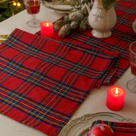 Red Plaid Placemat Tableware Mat Heat Proof Mat Placemat Christmas Fabrics Tablecloth Home Decoration (Option: Large Plaid Red-40*220cmTable Runner)