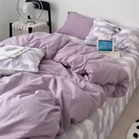 Minimalist Internet Celebrity Dormitory Bedding, Bedding Set, Bedsheet Three Piece Set (Option: CloudsOverturningtheCitypurple-Flat Sheet-2M)